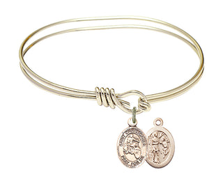 5 3/4 inch Oval Eye Hook Hamilton Gold Bangle Bracelet with a 14kt Gold Filled Saint Christopher/Motorcycle charm.