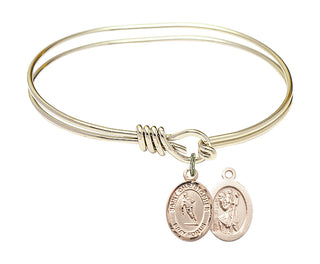 5 3/4 inch Oval Eye Hook Hamilton Gold Bangle Bracelet with a 14kt Gold Filled Saint Christopher / Rugby charm.