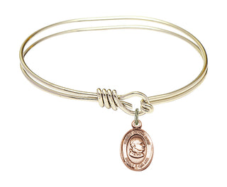 5 3/4 inch Oval Eye Hook Hamilton Gold Bangle Bracelet with a 14kt Gold Filled St John Xxiii charm. Engraved Catholic Saint Jewelry