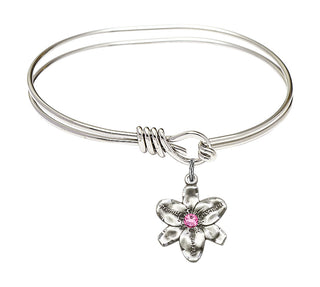 5 3/4 inch Oval Eye Hook Rhodium Bangle Bracelet with a Sterling Silver Chastity charm.