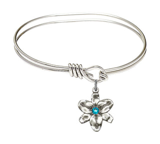 5 3/4 inch Oval Eye Hook Rhodium Bangle Bracelet with a Sterling Silver Chastity charm.