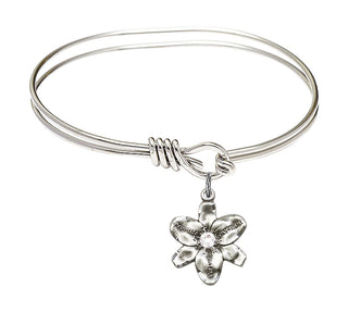 5 3/4 inch Oval Eye Hook Rhodium Bangle Bracelet with a Sterling Silver Chastity charm.