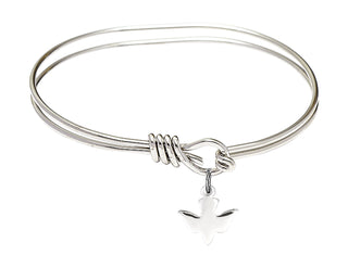 5 3/4 inch Oval Eye Hook Rhodium Bangle Bracelet with a Sterling Silver Holy Spirit charm.