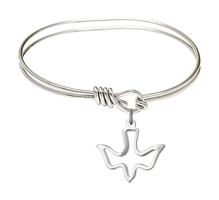 5 3/4 inch Oval Eye Hook Rhodium Bangle Bracelet with a Sterling Silver Holy Spirit charm.
