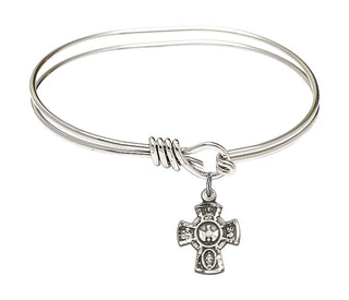 5 3/4 inch Oval Eye Hook Rhodium Bangle Bracelet with a Sterling Silver 5-Way charm.