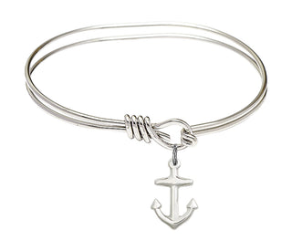 5 3/4 inch Oval Eye Hook Rhodium Bangle Bracelet with a Sterling Silver Anchor charm.
