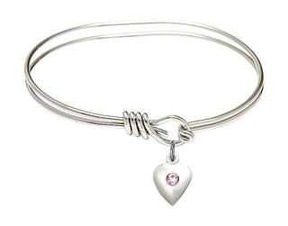 5 3/4 inch Oval Eye Hook Rhodium Bangle Bracelet with a Sterling Silver Heart charm.