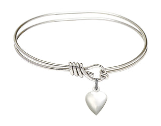 5 3/4 inch Oval Eye Hook Rhodium Bangle Bracelet with a Sterling Silver Heart charm.