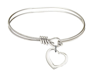 5 3/4 inch Oval Eye Hook Rhodium Bangle Bracelet with a Sterling Silver Heart charm.