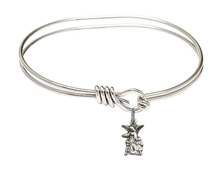 5 3/4 inch Oval Eye Hook Rhodium Bangle Bracelet with a Sterling Silver Littlest Angel charm.