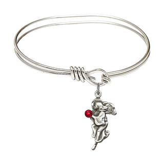 5 3/4 inch Oval Eye Hook Rhodium Bangle Bracelet with a Sterling Silver Guardian Angel charm.