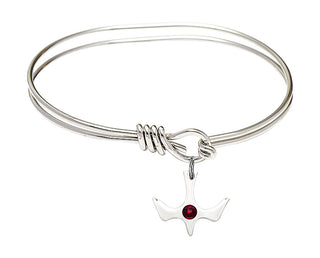 5 3/4 inch Oval Eye Hook Rhodium Bangle Bracelet with a Sterling Silver Holy Spirit charm.