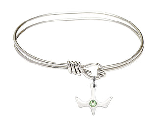 5 3/4 inch Oval Eye Hook Rhodium Bangle Bracelet with a Sterling Silver Holy Spirit charm.
