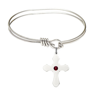 5 3/4 inch Oval Eye Hook Rhodium Bangle Bracelet with a Sterling Silver Cross charm.