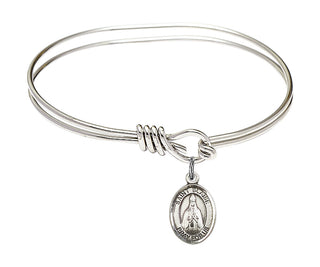 5 3/4 inch Oval Eye Hook Rhodium Bangle Bracelet with a Sterling Silver Saint Blaise charm. Engraved Catholic Saint Jewelry