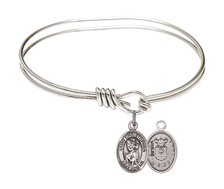 5 3/4 inch Oval Eye Hook Rhodium Bangle Bracelet with a Sterling Silver Saint Christopher / Air Force charm.