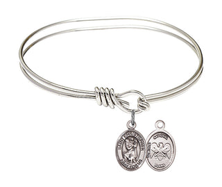 5 3/4 inch Oval Eye Hook Rhodium Bangle Bracelet with a Sterling Silver Saint Christopher/Nat'l Guard charm.