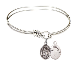 5 3/4 inch Oval Eye Hook Rhodium Bangle Bracelet with a Sterling Silver Saint Christopher/Paratroopers charm.