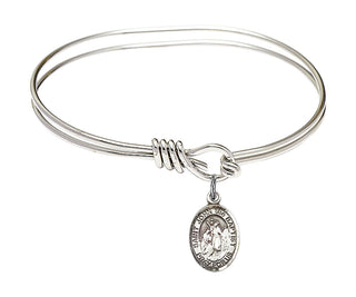 5 3/4 inch Oval Eye Hook Rhodium Bangle Bracelet with a Sterling Silver Saint John the Baptist charm. Engraved Catholic Saint Jewelry