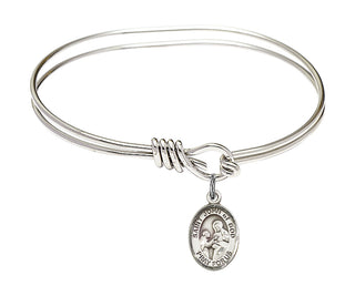 5 3/4 inch Oval Eye Hook Rhodium Bangle Bracelet with a Sterling Silver Saint John of God charm.