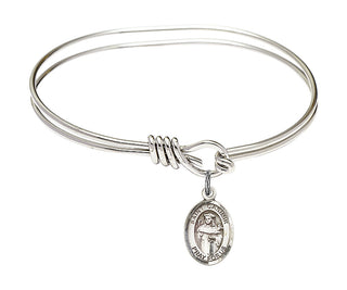 5 3/4 inch Oval Eye Hook Rhodium Bangle Bracelet with a Sterling Silver Saint Casimir of Poland charm.