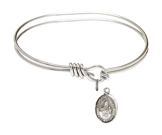 5 3/4 inch Oval Eye Hook Rhodium Bangle Bracelet with a Sterling Silver Saint Christopher/Lacrosse charm.