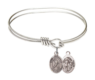 5 3/4 inch Oval Eye Hook Rhodium Bangle Bracelet with a Sterling Silver Saint Sebastian/Football charm.