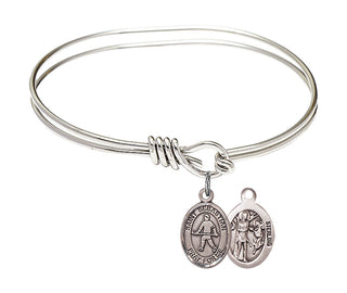 5 3/4 inch Oval Eye Hook Rhodium Bangle Bracelet with a Sterling Silver Saint Sebastian/Field Hockey charm.