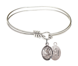 5 3/4 inch Oval Eye Hook Rhodium Bangle Bracelet with a Sterling Silver Saint Rita / Baseball charm.