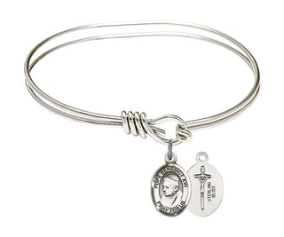 5 3/4 inch Oval Eye Hook Rhodium Bangle Bracelet with a Sterling Silver Pope Emeritace Benedict XVI charm.