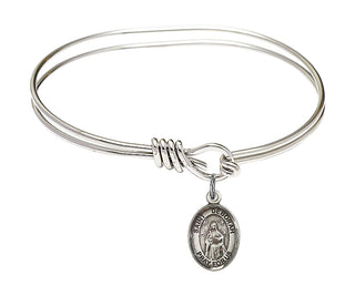 5 3/4 inch Oval Eye Hook Rhodium Bangle Bracelet with a Sterling Silver Saint Deborah charm. Engraved Catholic Saint Jewelry