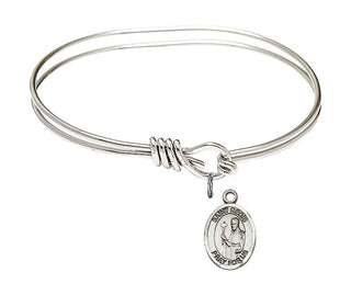 5 3/4 inch Oval Eye Hook Rhodium Bangle Bracelet with a Sterling Silver Saint Regis charm. Engraved Catholic Saint Jewelry