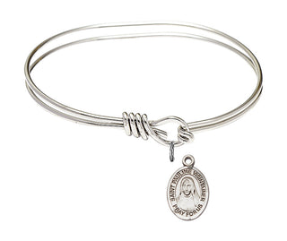 5 3/4 inch Oval Eye Hook Rhodium Bangle Bracelet with a Sterling Silver Saint Pauline Visintainer charm. Engraved Catholic Saint Jewelry