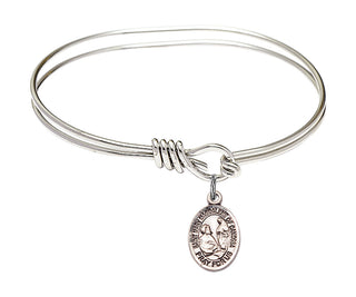 5 3/4 inch Oval Eye Hook Rhodium Bangle Bracelet with a Sterling Silver Saint Mary Magdalene of Canossa charm. Engraved Catholic Saint Jewelry