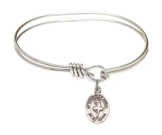 5 3/4 inch Oval Eye Hook Rhodium Bangle Bracelet with a Sterling Silver Guardian Angel/Dance charm.