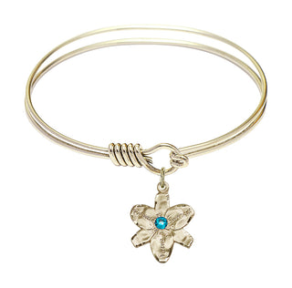 6 1/4 inch Round Eye Hook Hamilton Gold Bangle Bracelet with a 14kt Gold Filled Chastity charm.