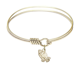 6 1/4 inch Round Eye Hook Hamilton Gold Bangle Bracelet with a 14kt Gold Filled Praying Hands charm.