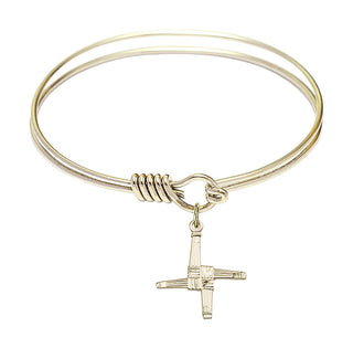 6 1/4 inch Round Eye Hook Hamilton Gold Bangle Bracelet with a 14kt Gold Filled Saint Brigid Cross charm.