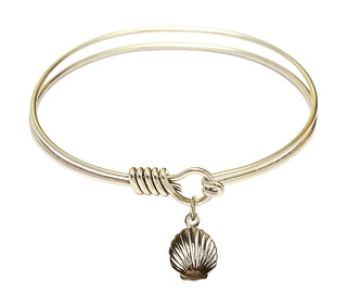 6 1/4 inch Round Eye Hook Hamilton Gold Bangle Bracelet with a 14kt Gold Filled Shell charm.