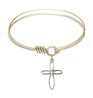 6 1/4 inch Round Eye Hook Hamilton Gold Bangle Bracelet with a 14kt Gold Filled Loop Cross charm.