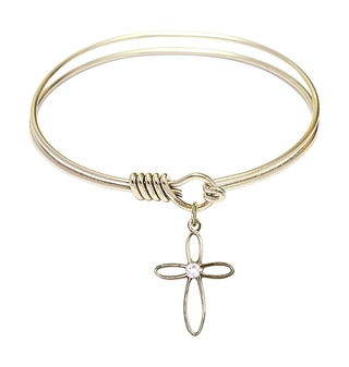 6 1/4 inch Round Eye Hook Hamilton Gold Bangle Bracelet with a 14kt Gold Filled Loop Cross charm.