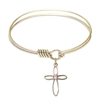 6 1/4 inch Round Eye Hook Hamilton Gold Bangle Bracelet with a 14kt Gold Filled Loop Cross charm.