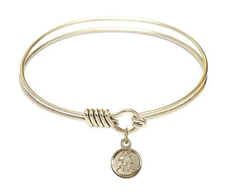 6 1/4 inch Round Eye Hook Hamilton Gold Bangle Bracelet with a 14kt Gold Filled Guardian Angel charm.