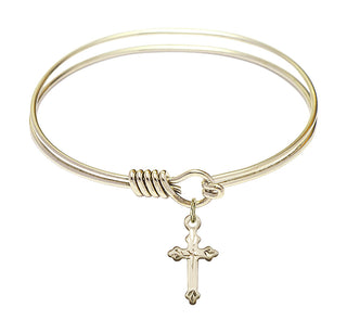 6 1/4 inch Round Eye Hook Hamilton Gold Bangle Bracelet with a 14kt Gold Filled Cross charm.