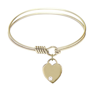6 1/4 inch Round Eye Hook Hamilton Gold Bangle Bracelet with a 14kt Gold Filled Heart charm. Engraved Catholic Saint Jewelry