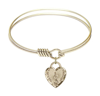 6 1/4 inch Round Eye Hook Hamilton Gold Bangle Bracelet with a 14kt Gold Filled Our Lady of Guadalupe Heart charm.