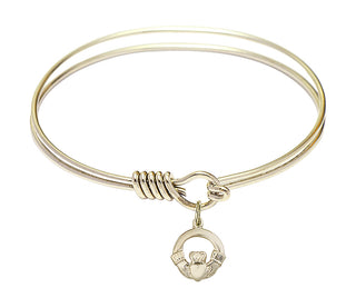 6 1/4 inch Round Eye Hook Hamilton Gold Bangle Bracelet with a 14kt Gold Filled Claddagh charm.
