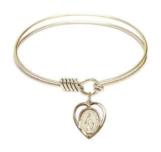6 1/4 inch Round Eye Hook Hamilton Gold Bangle Bracelet with a 14kt Gold Filled Miraculous charm.