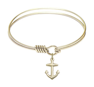 6 1/4 inch Round Eye Hook Hamilton Gold Bangle Bracelet with a 14kt Gold Filled Anchor charm.