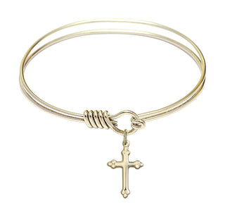 6 1/4 inch Round Eye Hook Hamilton Gold Bangle Bracelet with a 14kt Gold Filled Cross Charm charm.